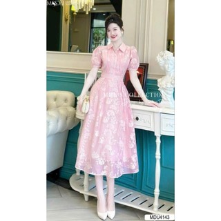 Đầm xòe sơ mi dáng dài thêu hoa cao cấp