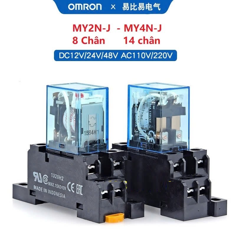 Rơ le trung gian omron 8 chân, 14 chân MY2N-J, MY4N-J [ Kèm Đế ]