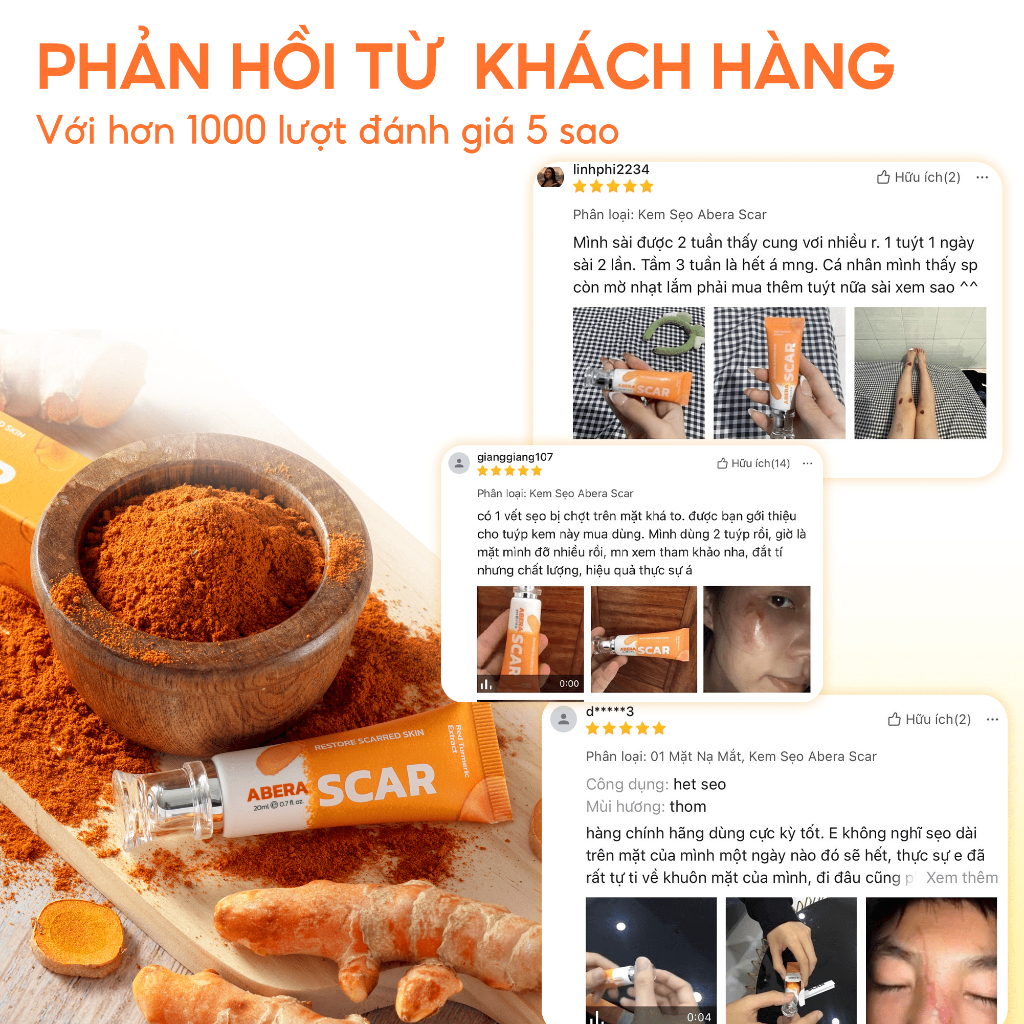 Kem Nghệ Đỏ Abera Scar 20g Liền Sẹo - Hỗ Trợ Làm Mờ Sẹo, Giảm Sẹo Lồi, Sẹo Rỗ, Sẹo Thâm,Sẹo Tai Nạn Do ĐHBK HÀ NỘI NC