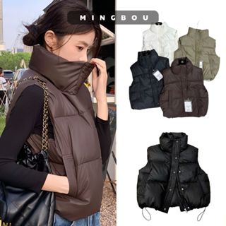Áo phao gile da dáng croptop hàng QC cao cấp, Áo ghile da dáng ngắn dây rút có túi đẹp 2024 MINGBOU