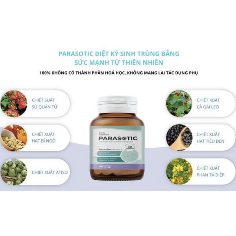 Viên Uống Parasotic  Hỗ Trợ diệt ký sinh trùng - Hộp 30 viên