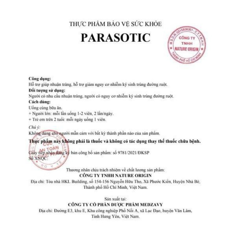 Viên Uống Parasotic  Hỗ Trợ diệt ký sinh trùng - Hộp 30 viên