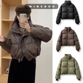 Áo khoác phao da dài tay MINGBOU hàng QC cao cấp  2024 Áo khoác mùa đông dáng ngắn, Áo phao béo nữ