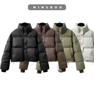 Áo khoác phao da dài tay MINGBOU hàng QC cao cấp TREND 2024 Áo khoác mùa đông dáng ngắn, Áo phao béo nữ croptop chất da