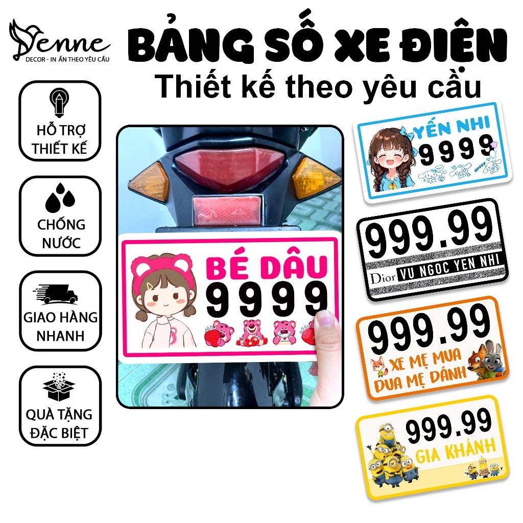 Biển số xe điện in tên theo yêu cầu, Bảng số xe điện nhân vật hoạt hình Hot trend, chống nước - chống trầy xước 100%