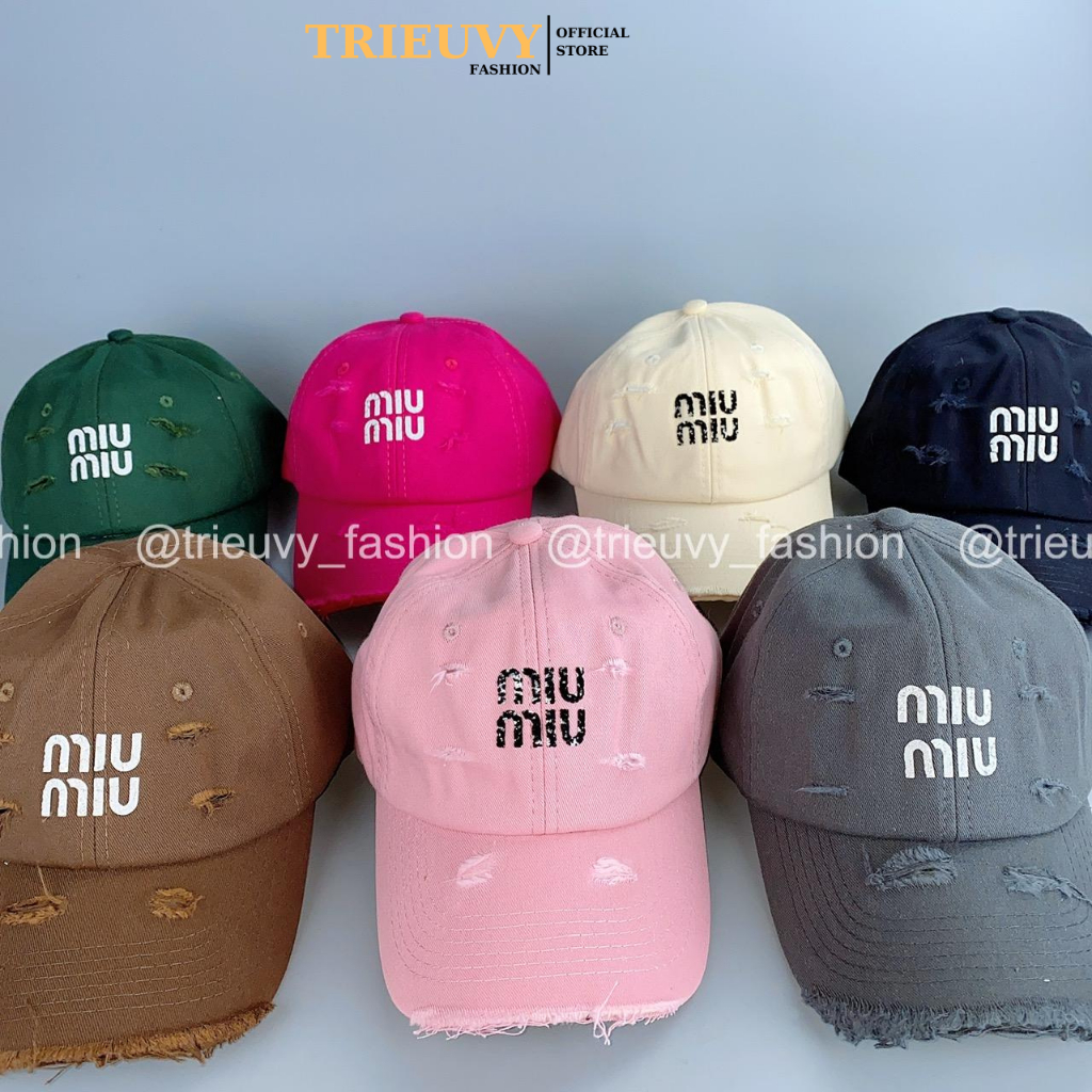 Nón Lưỡi Trai Rách Tua Rua In Chũ MiuMiu, Mũ Kết Chống Nắng Nam Nữ Thể Thao Thời Trang Năng Động - T