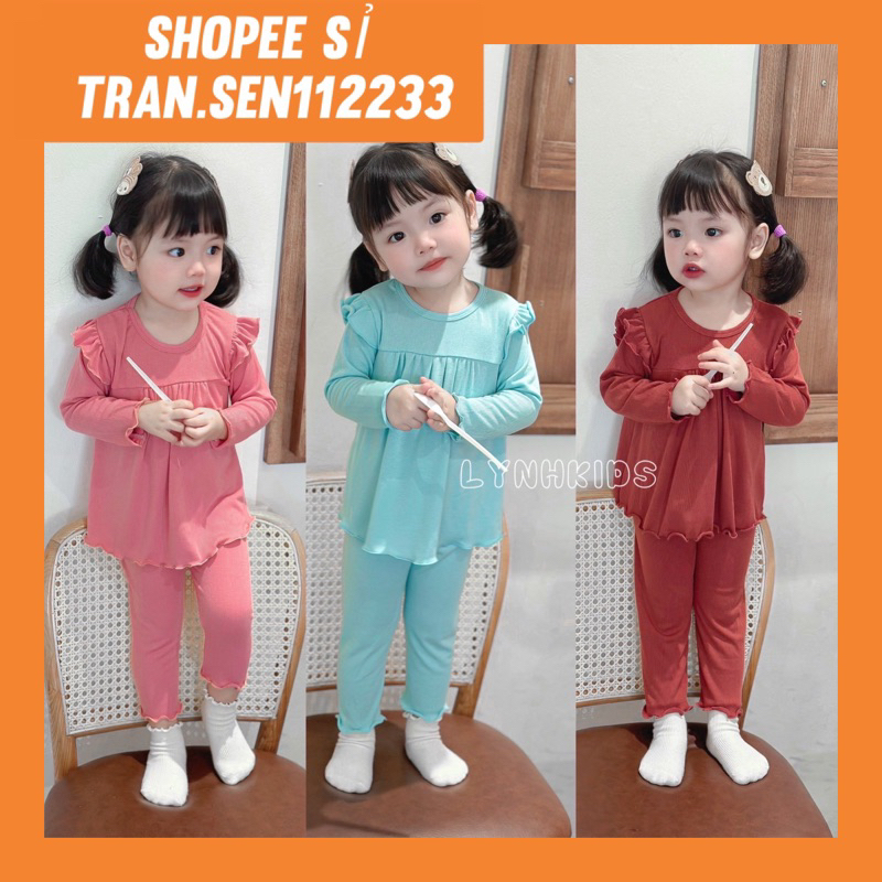 Set 3 bộ dài tay cotton tăm xuất dư mềm cánh tiên bé gái