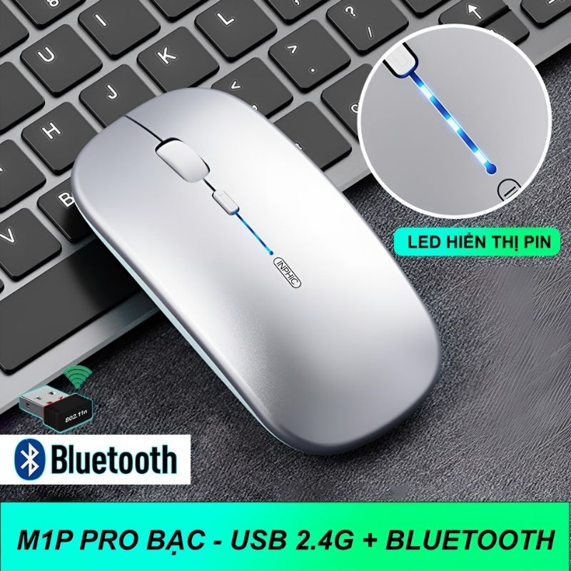 Chuột Bluetooth không dây tự sạc pin TEKKIN INPHIC M1 PRO ko tiếng click sạc 1 lần dùng 8 tuần