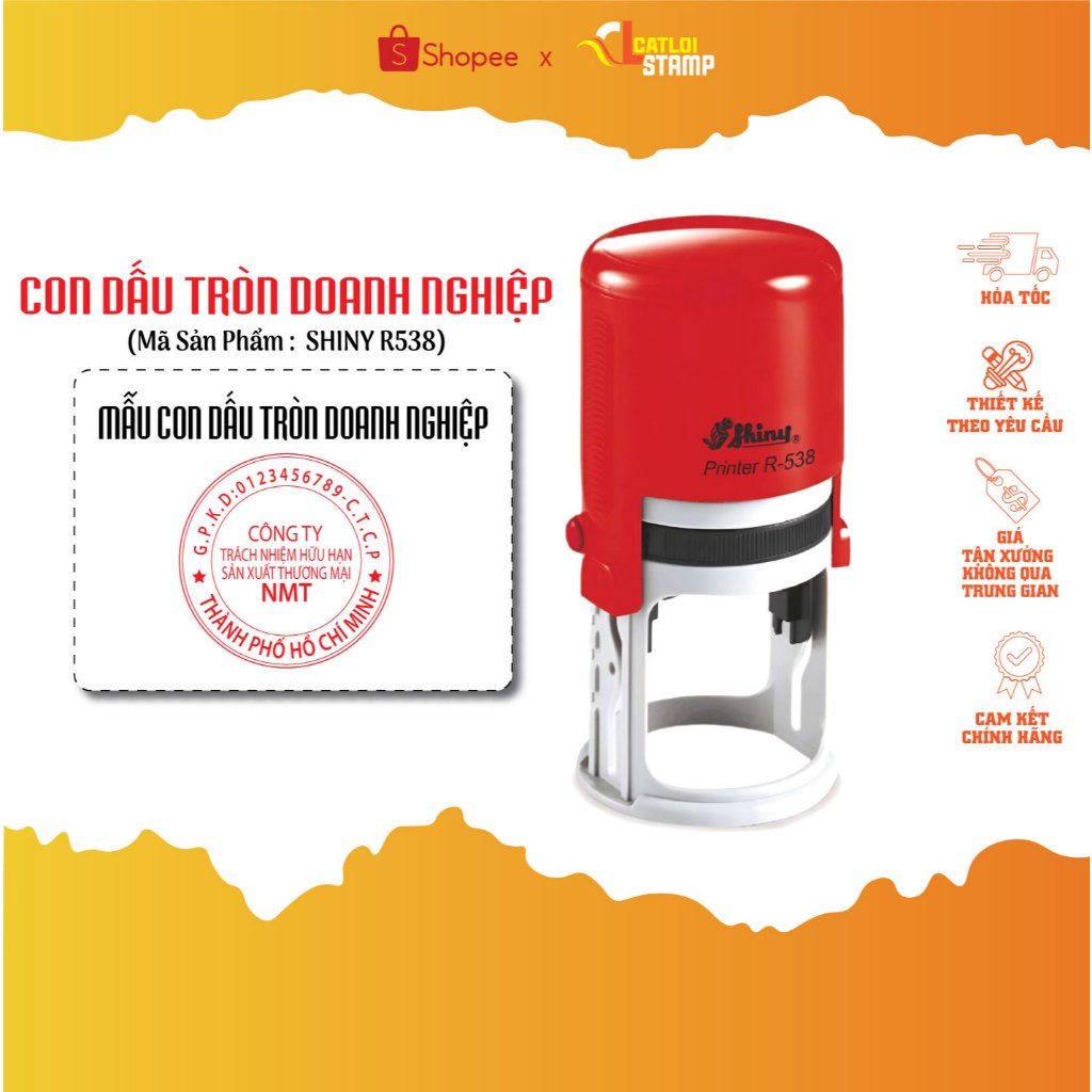 Con Dấu Shiny R538, Con Dấu Tròn Doanh Nghiệp, Siêu Nhanh Chóng, Khắc Dấu Theo Yêu Cầu | Khắc Dấu Cá