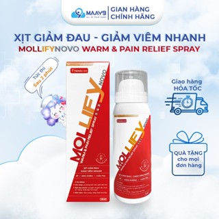 Xịt giảm đau Mollifynovo Warm & Pain Relief Spray giảm đau nhức cơ xương khớp, đau mỏi vai gáy 50ml