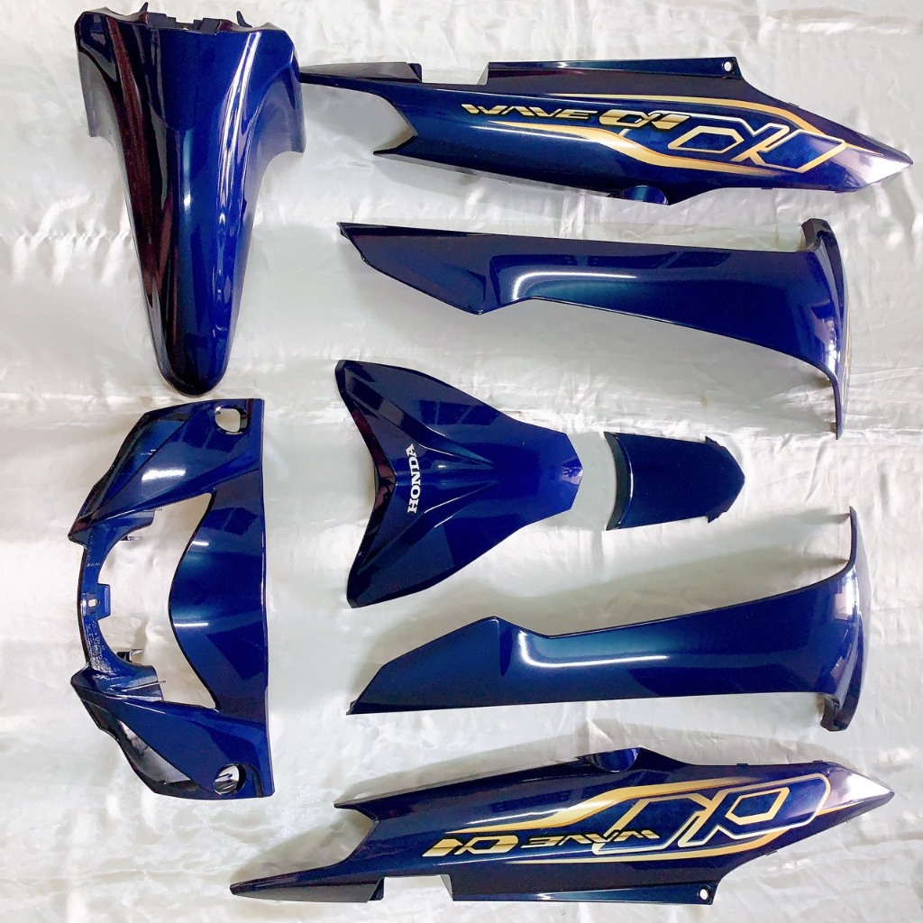 ( ZIN 8 MÓN ) Bộ Dàn áo Honda Wave A 110 - Alpha màu Xanh Mực lắp cho xe đời 2017 - 2023 chính hãng