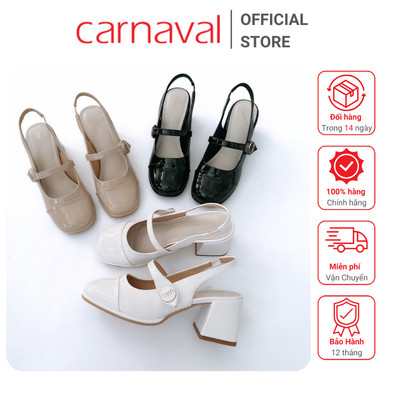 Giày Cao Gót Mũi Vuông Quai Ngang Đính Khoá Carnaval Siêu Sang, Gót Vuông cao 5cm - VS43