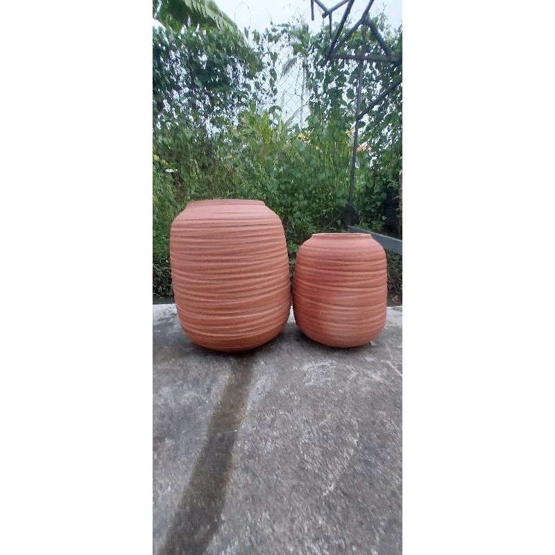 Chậu đất nung - chậu dáng bình tròn cắt rối (kích thước trên ảnh)