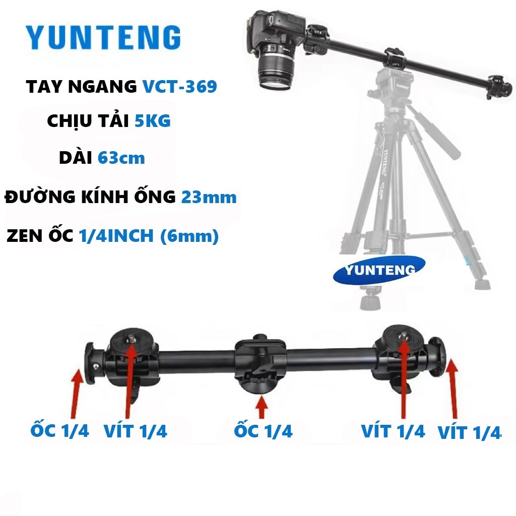 Tay Ngang YUNTENG VCT - 369 Chuyên dùng cho Tripod điện thoại, máy ảnh, gậy livestream