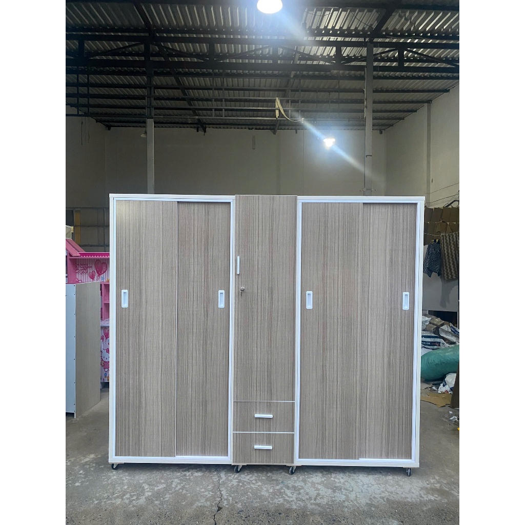 tủ nhựa dài 2m cửa lùa có cánh mở màu xám