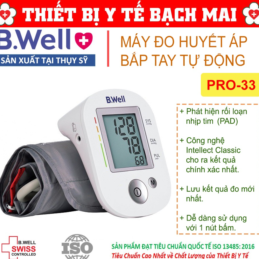 [Bảo Hành 5 Năm] Máy Đo Huyết Áp Tự Động Bắp Tay Bwell PRO33 Chính Hãng