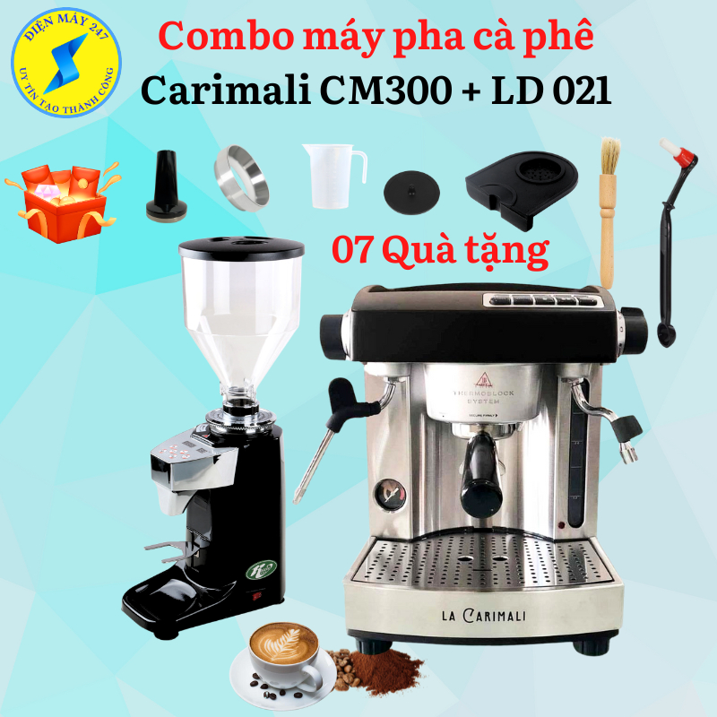 Combo Máy pha cà phê Carimali CM300 và Máy xay cà phê LD021 – Có định lượng – Mới 100%