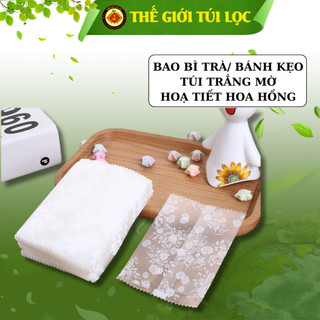 Bao bì đựng trà, bánh kẹo PHUKIENTUILOC, hoạ tiết Hoa hồng TRẮNG MỜ, HÀN NHIỆT - Combo 100 túi