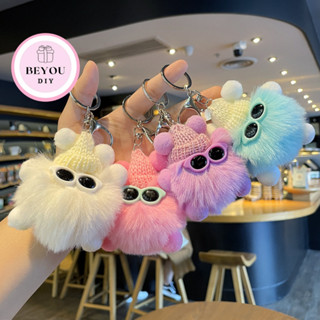 Móc Khóa Gấu Bông Lông Xù Đeo Kính Cute, Móc Chìa Khoá