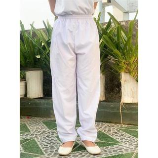 Quần Blouse Trắng Y tế Nam Nữ, Quần Lưng Thun Không Túi Cho Bác Sĩ, Điều Dưỡng, Y Tá Vải Kate Mịn Mặc Mát