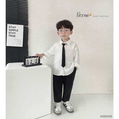 Set bộ sơ mi công tử Form To Beemo vải trượt hàn kèm cà vạt cao cấp cho bé trai 9-24kg 4495SDB