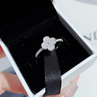 Nhẫn cỏ 4 lá trắng , thân dải đá thời trang - BẠC NHẬT MINH