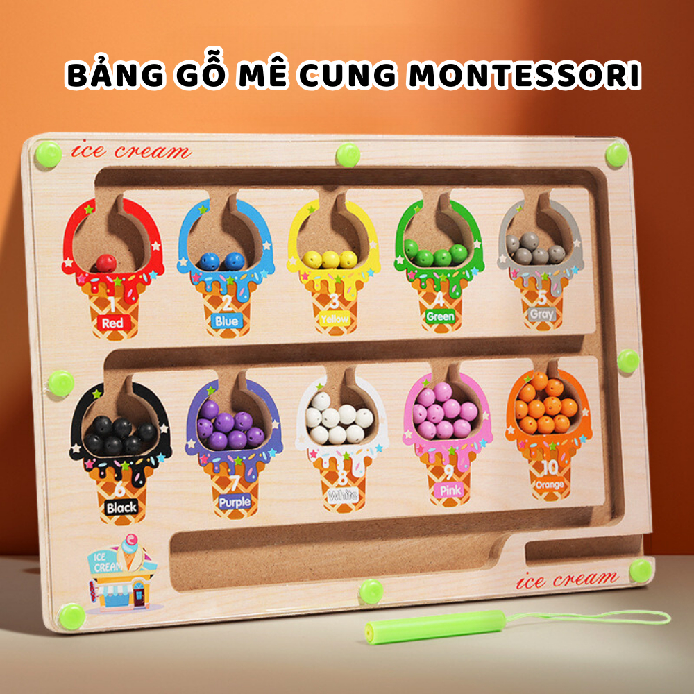 Bảng Mê Cung Montessori Bằng Gỗ Nam Châm Giúp Bé Phân Biệt Màu Sắc Và Số Đếm Kích Thích Tư Duy Logic