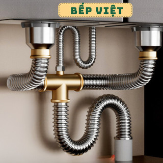 Bộ xi phông, ống xả thoát nước chậu rửa bát inox 1 hố, 2 hố cao cấp 110mm xả nước bồn rửa