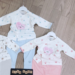 Bộ quần áo sơ sinh cúc lệch dài tay mùa hè Mom Mom Avaler vải cotton modal gỗ sồi cho bé