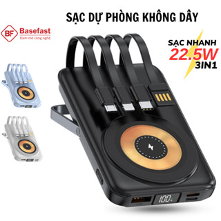 Sạc dự phòng không dây Basefast pin 10000mAh tích hợp sẵn 3 dây sạc nhanh cho samsung Xiaomi ip