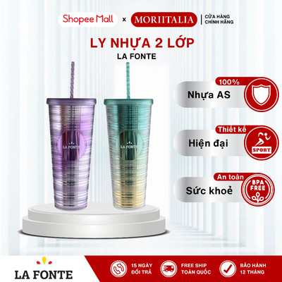 Ly Nhựa 2 Lớp La Fonte 760ml Kèm Ống Hút - Chuyển Sắc Xanh Lá, Tím Nhạt, Nhựa PP Cao Cấp