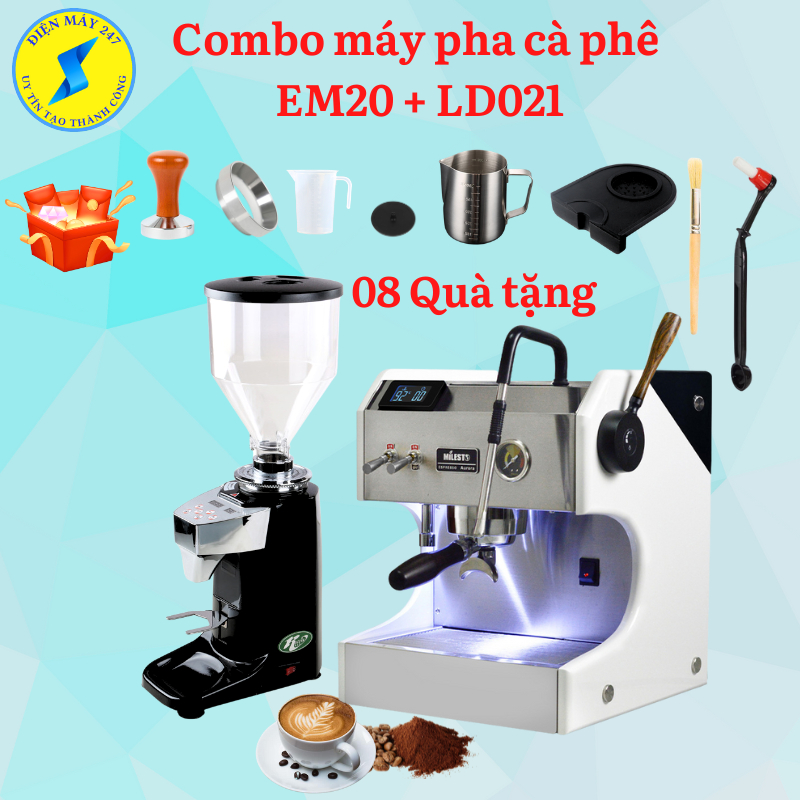 COMBO Máy pha cà phê Milesto EM20 và máy xay cà phê LD021 - pha xay Espresso - Mới 100% - Công suất 