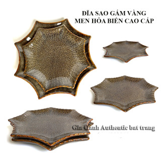 ĐĨA, Khay sao men Gấm vàng HỎA BIẾN "CAO CẤP" - sản xuất tại xưởng gốm sứ Gia Oanh authentic bat trang