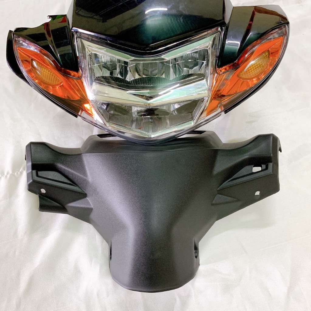 Bộ ốp đầu + gáy đen xe SIRIUS đời 2005 đến 2018 -Kèm pha 2 tầng SIRIUS helo MÀU BẠC - Ốp đầu trước v