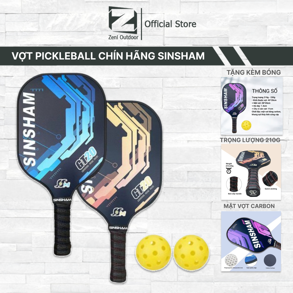 Vợt Pickleball siêu Nhẹ Chất Liệu Carbon Chuyên Nghiệp Chính hãng Sinsham [TẶNG KÈM BÓNG]