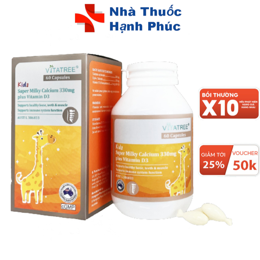 Viên sữa Vitatree Kids Milky Calcium 330mg plus Vitamin D3