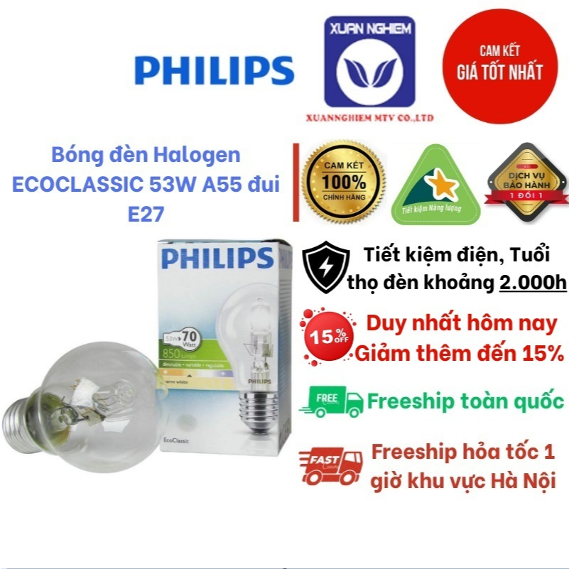 Bóng đèn Philips Halogen ECOCLASSIC 53W A55 đui E27