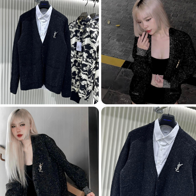 [Sẵn Hàng] Áo cardigan nam boy phố logo đính đá cao cấp - Áo cardigan len nam dệt kim tuyến siêu xịn