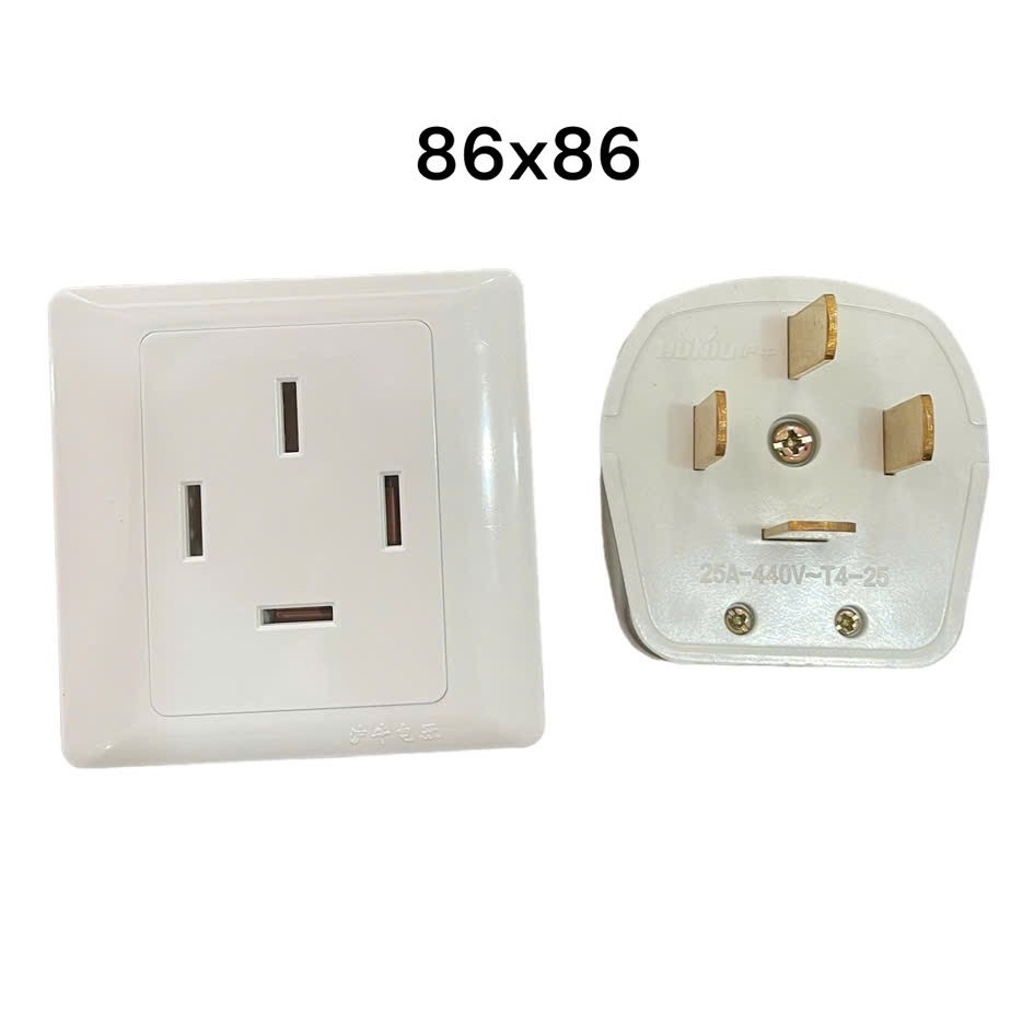 Phích cắm điện công nghiệp 3 pha 4 chân 16A, 25A Mặt vuông 86x86 - Phích cắm, ổ cắm điện 4 lỗ