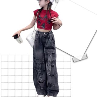 (16-44kg) Bé gái rất thích chiếc Quần jean ống rộng thiết kế túi hộp cá tính (mã TH04)