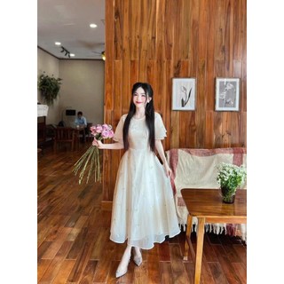  Đầm thiết kế nữ dự tiệc sang chảnh nhẹ nhàng đầm voan hoa nhí cổ tròn tay loe 2 lớp dáng váy maxi dài tùng xòe công chúa 
