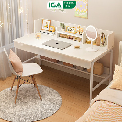 Bàn làm việc IGA kèm kệ sách và hộc kéo decor phong cách minimalism - Gm162