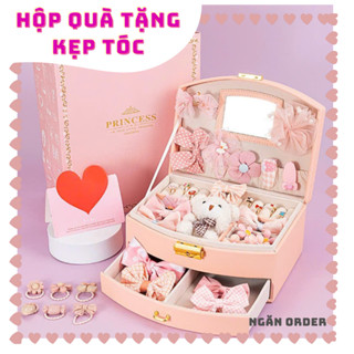   SẴN HÀNG  Hộp nơ kẹp tóc quà Tết cho bé gái có khóa làm quà tặng dễ thương xinh xắn màu be màu hồng 