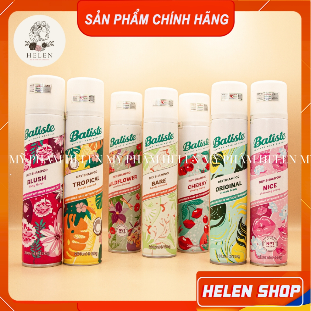 Dầu Gội Khô Batiste Dry Shampoo 50ml-200ml | Hết Ngứa, Hết Bết Dính Tóc, Bồng Bềnh Tức Thì