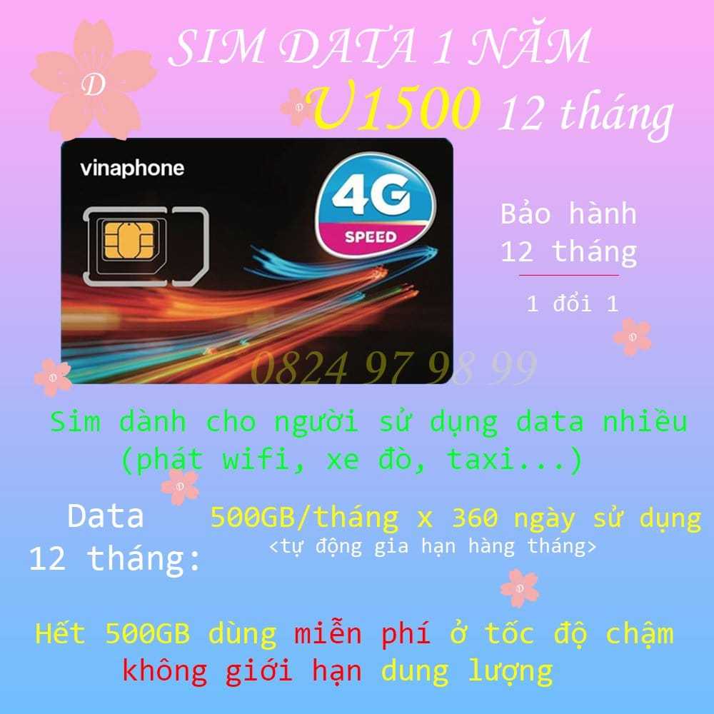 SIM Vinaphone U1500 500GB/tháng tốc độ cao (Có ESIM)