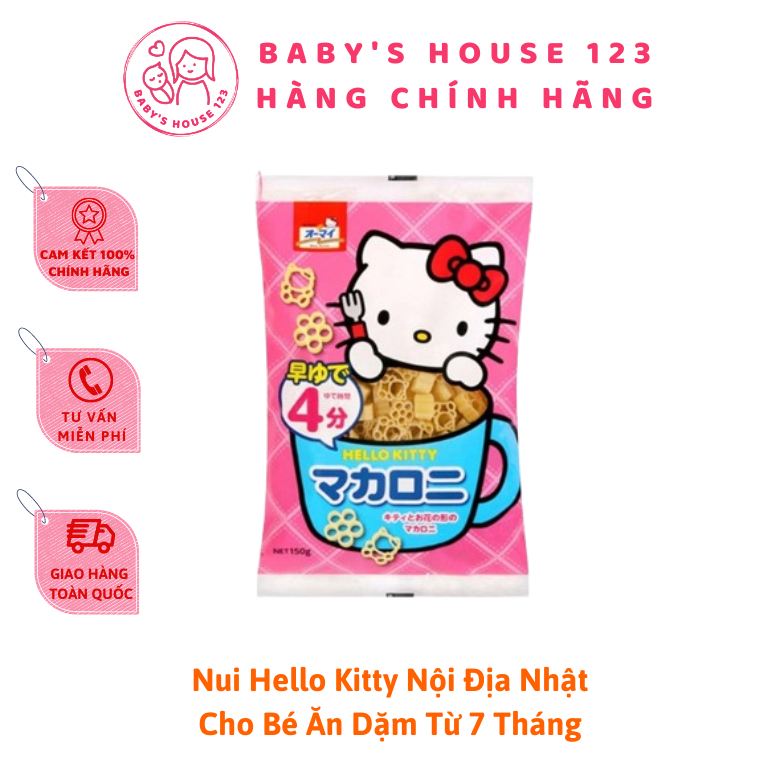 Mì Nui Hello Kitty Nội Địa Nhật Cho Bé Ăn Dặm Từ 7 Tháng - Gói 120gr