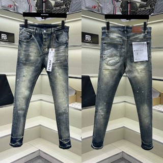 Quần jean bò nam Purple skinny wash xanh bụi trơn vảy sơn dập nhăn loang 3D ống 4 cúc boy phố