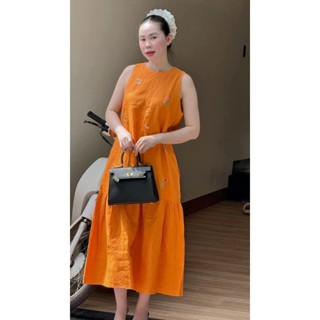   HÀNG THIẾT KẾ  Đầm Linen Thêu Bông FORM RỘNG D46 