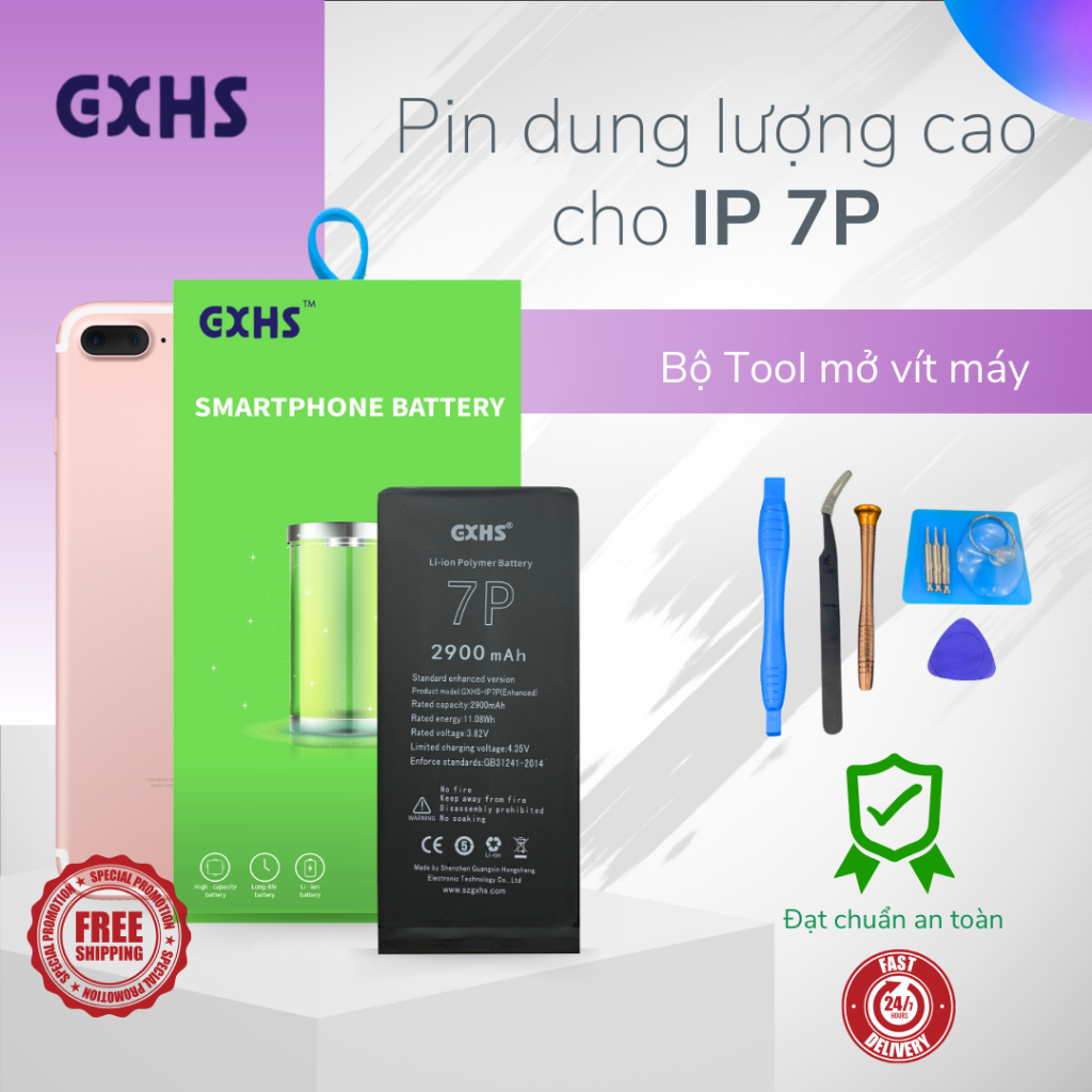 Pin GXHS chính hãng cho IP 7 Plus dung lượng cao và chuẩn 3600mAh, tặng kèm bộ vít tháo lắp và seal dán pin