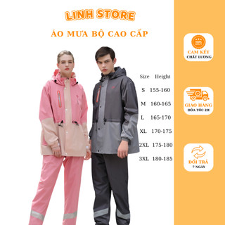 Áo mưa bộ người lớn 38-95kg Rainfreem chống thấm 98% có phản quang bộ áo mưa nam nữ vải dù cao cấp mũ liền đi tour phượt